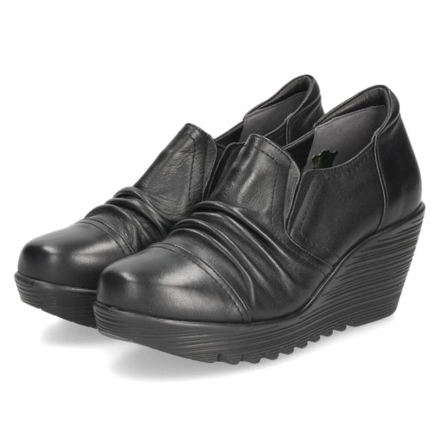 ウェッジヒール 黒 ブラック ブーティ合成 日本製 靴 滑りにくい 歩き