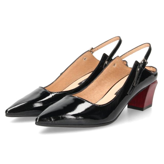 ラボキゴシ ワークス レディース パンプス ストラップ エナメル 黒 5cm ヒール ポインテッドトゥ 2WAY 12814 RABOKIGOSHI works 日本製_6