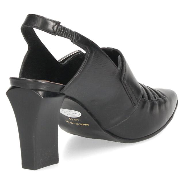 ラボキゴシ ワークス レディース パンプス ストラップ 本革 黒 7.5cm ヒール ポインテッドトゥ トゥバックル付き 12816 RABOKIGOSHI works 日本製