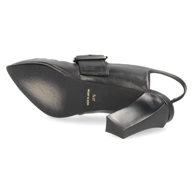 ラボキゴシ ワークス レディース パンプス ストラップ 本革 黒 7.5cm ヒール ポインテッドトゥ トゥバックル付き 12816 RABOKIGOSHI works 日本製