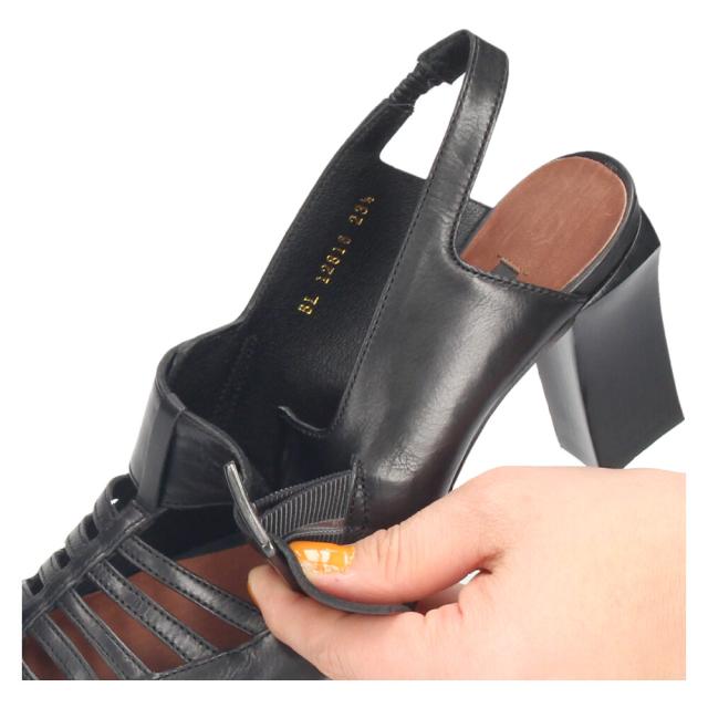 ラボキゴシ ワークス レディース パンプス ストラップ 本革 黒 7.5cm ヒール ポインテッドトゥ トゥバックル付き 12816 RABOKIGOSHI works 日本製