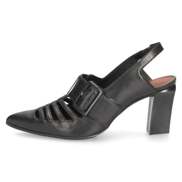 ラボキゴシ ワークス レディース パンプス ストラップ 本革 黒 7.5cm ヒール ポインテッドトゥ トゥバックル付き 12816 RABOKIGOSHI works 日本製