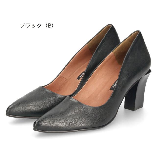 パンプス ハイヒール 黒 本革 ラボキゴシ ワークス 12680 ブラック ベージュ サンド 太ヒール ポインテッドトゥ レディース 靴 日本製 RABOKIGOSHI works_4