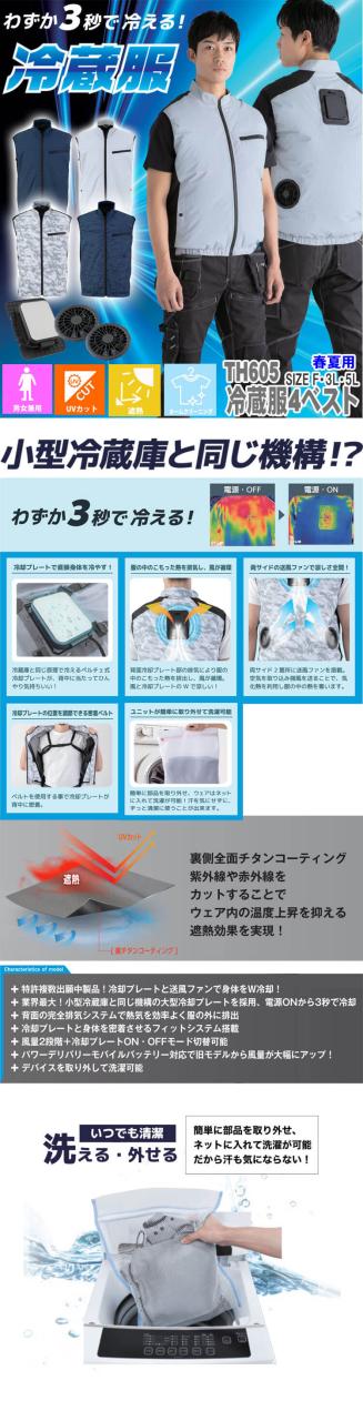 冷蔵服4 ベスト＋ペルチェ+ファン TH605 ビッグボーン bigborn 冷却ウェア 熱中症対策