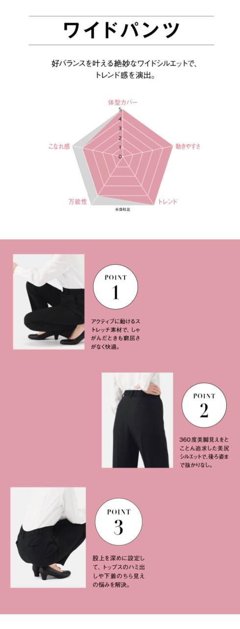 事務服 制服 BONOFFICE ボンオフィス ワイドパンツ AP6259 A241シリーズ タイムレスボトム ボンマックス サイズ17号・19号