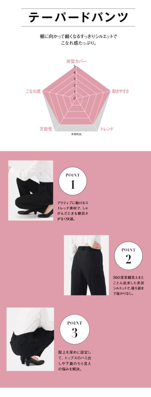 事務服 制服 BONOFFICE ボンオフィス テーパードパンツ AP6260 A241シリーズ タイムレスボトム ボンマックス サイズ17号・19号