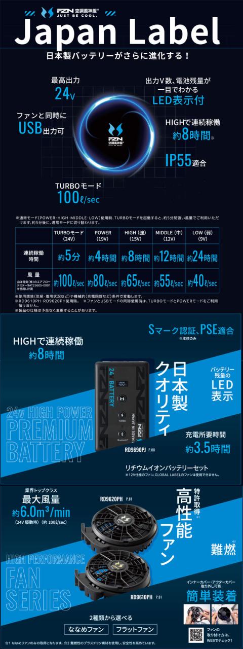 [即納]空調風神服 ファンセット(ななめタイプ)+新型24Vバッテリーセット RD9610PH+RD9691NJ 日本製 難燃 サンエス 2026年型_1