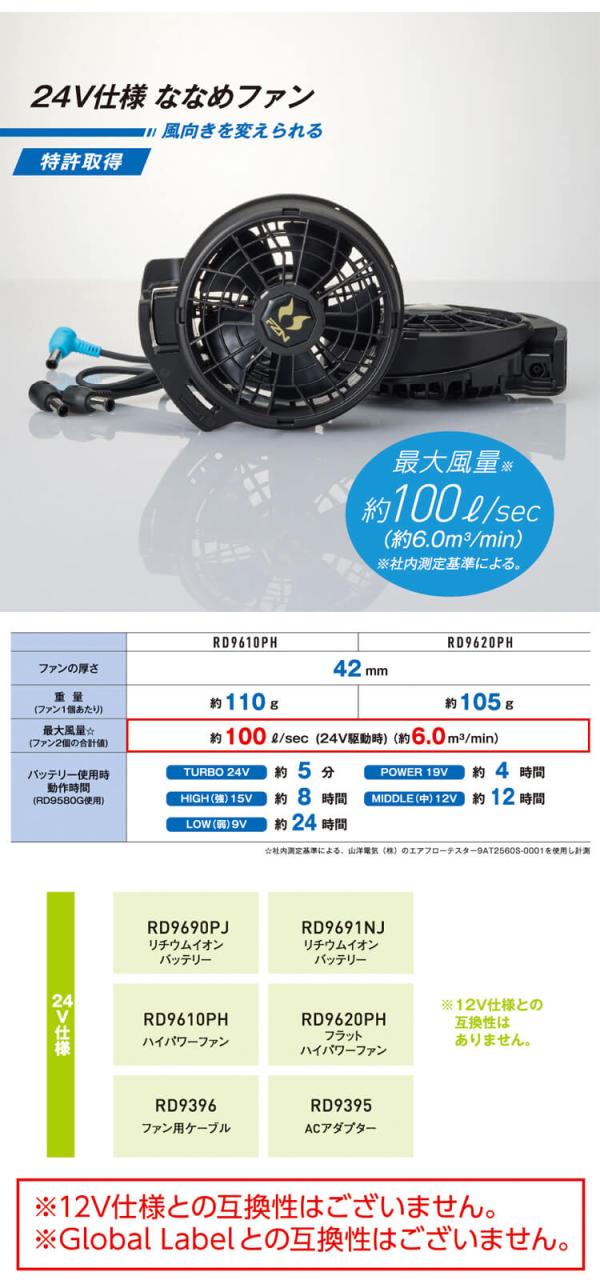 [即納]空調風神服 ファンセット(ななめタイプ)+新型24Vバッテリーセット RD9610PH+RD9691NJ 日本製 難燃 サンエス 2026年型_3
