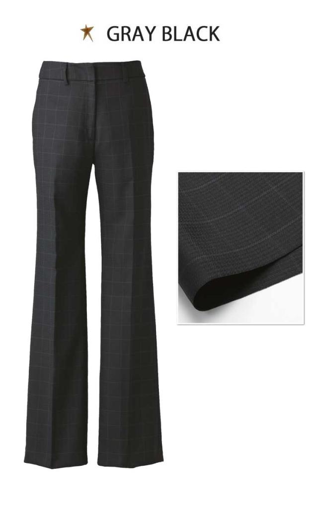 事務服 制服 ENJOY エンジョイ フレアストレートパンツ EAL530 エア千鳥ウインドペーン カーシーカシマ 大きいサイズ23号_4
