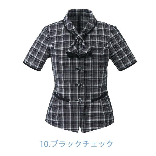 事務服 制服 エンジョイ enjoy オーバーブラウス ESA661 大きいサイズ19号 カーシーカシマ エアメッシュチェック_1