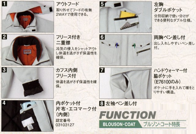 作業服 防寒服 旭蝶繊維[ASAHICHO]コート E76100大きいサイズ5L・6L