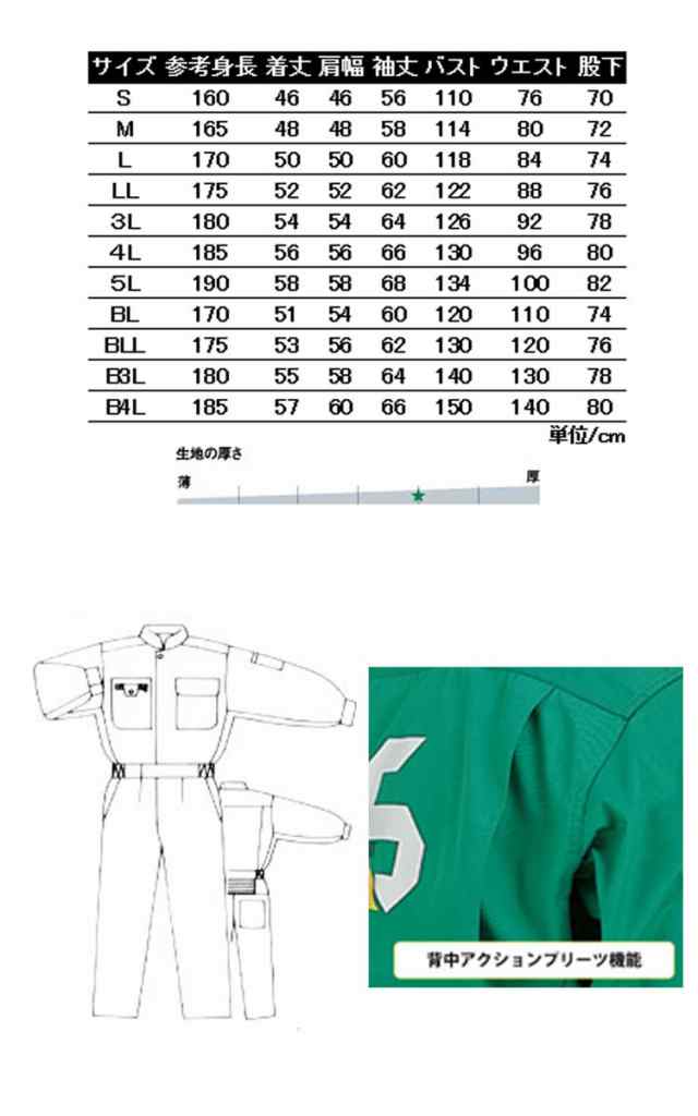 ツナギ作業服 ROUND ONI 長袖つなぎ PS-120EK 丸鬼商店 大きいサイズ4L〜B4L