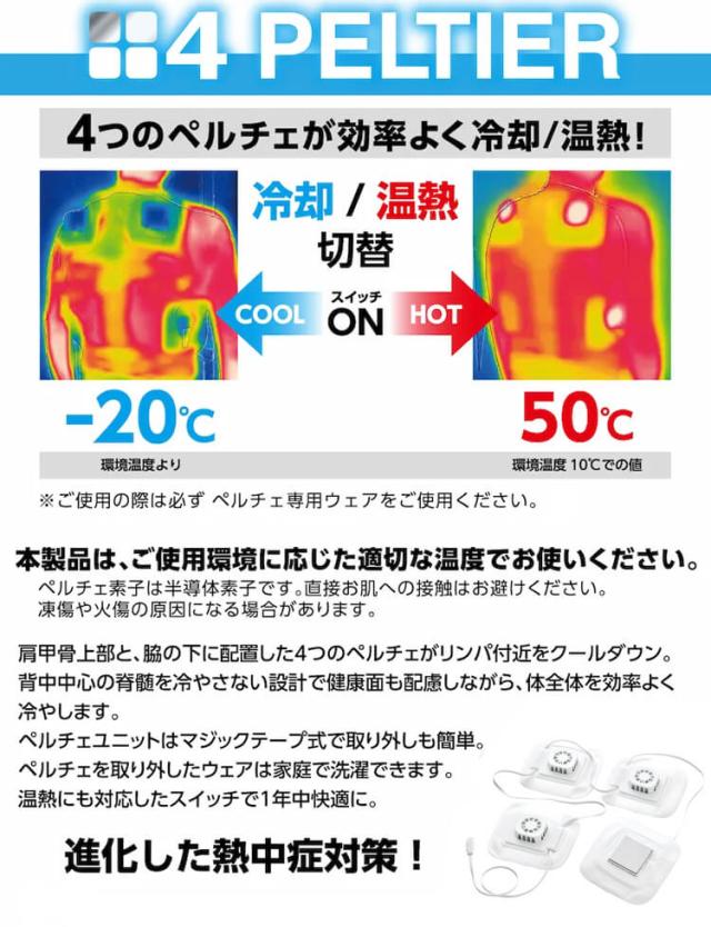 HOOH ペルチェベスト&バッテリーセット PV111 ホワイト 冷却ウェア 熱中症対策