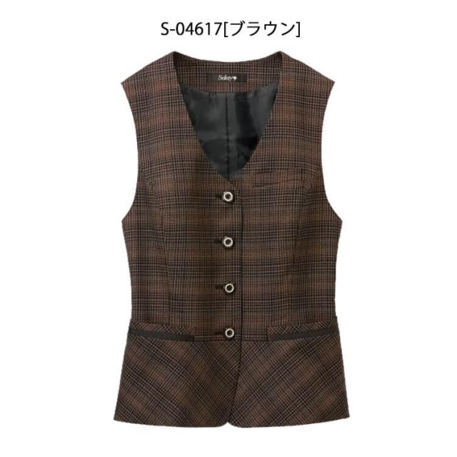 [TioTio素材]事務服 制服 オフィス セロリー selery ベスト S-04617 サイズ21号・23号 クラシカルレディチェック_1