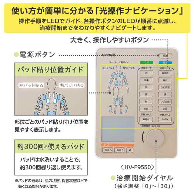 特典付】オムロン 電気治療器 HV-F9550 低周波治療器 温熱 ヒーター マッサージ こり 痛み 治療器 温熱 パッド 治療 肩こり  解消グッズの通販はau PAY マーケット - 吸入器コム | au PAY マーケット－通販サイト