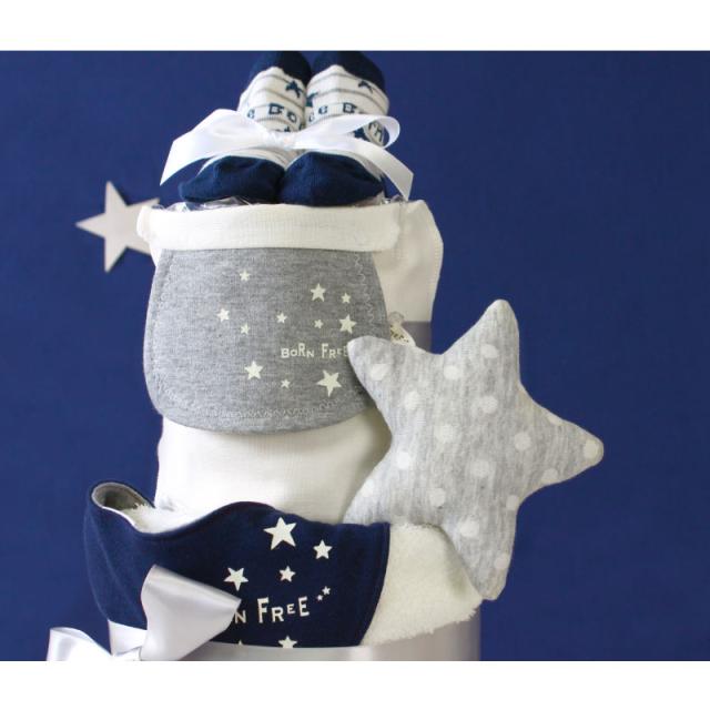 おむつケーキ 出産祝い オーガニック シンプル 男の子 女の子 ベビーギフト 名入れ刺繍 スウィートドリーム 3段オムツケーキ_3