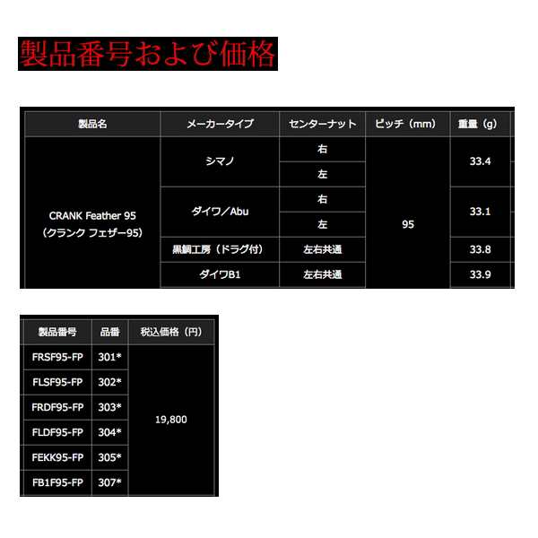 リブレ クランク フェザー 95 FRSF95-FP 右巻 シマノ用 ガンメタ