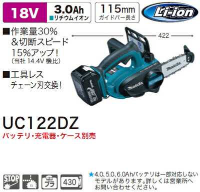 税込新品]マキタ充電式チェンソー チェーンソーUC122DZ【ポイント消化