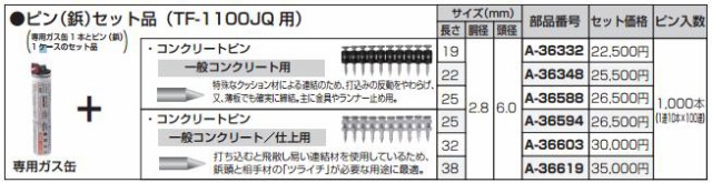 （純正） [税込新品]マキタ ピン(鋲)セット品 19×2.8 A-36332 一般コンクリート用 ガス缶+ピン1ケースセット【ポイント消化にどうぞ】