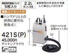 [税込新品]マキタ 2.2L携帯用集じん機421S(P) 連動コンセント付 集塵機【ポイント消化にどうぞ】】 マキタ 電源コードタイプオフィスに工場に職人さんにDIY女子に