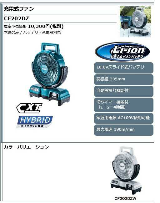 4.0Ahバッテリと充電器セットで安心マキタ(屋外使用可)10.8V充電式ファン(扇風機)CF202DZ 【ポイント消化にどうぞ】 リビング型  マキタオの通販はau PAY マーケット - 工具屋英知 | au PAY マーケット－通販サイト