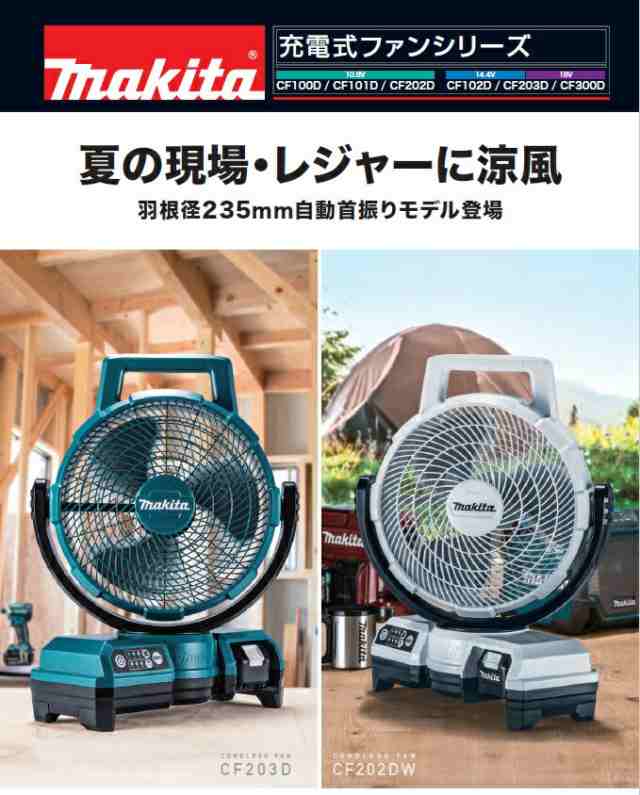 税込新品]マキタ(屋外使用可)14.4V/18V充電式ファン(扇風機)CF203DZ 白