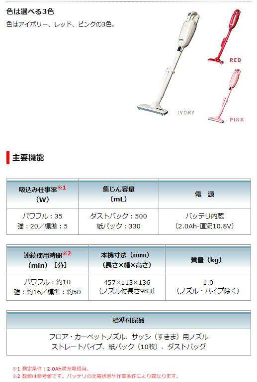 マキタ コードレスクリーナー リチウムイオン 充電式クリーナー (掃除機)CL115FDW(電池内蔵、充電器、紙パック10枚付き)【ポイント消化にの通販はau  PAY マーケット 工具屋英知 au PAY マーケット－通販サイト