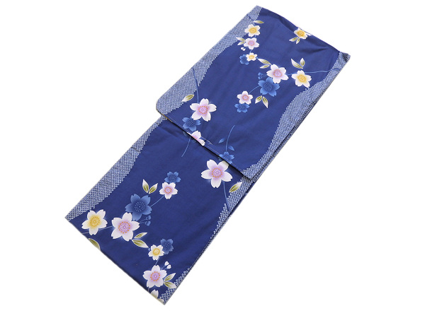 着物美人 送料無料 浴衣 木綿 女浴衣 浴衣女性 浴衣女の子 浴衣単体 単品 浴衣青 浴衣紺 浴衣くすみ 木綿浴衣 夏着物 街着 大人 女性 女の子 M F L 155-165 【 青 桜と鹿の子 】D411051の通販は 5,510円