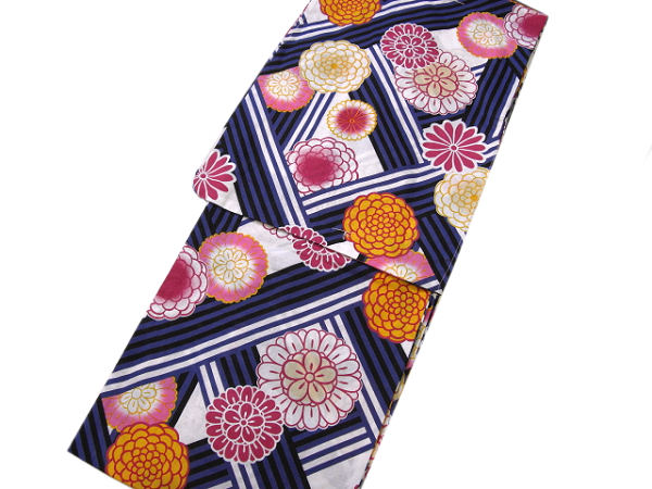 着物美人 送料無料 浴衣 木綿 女浴衣 浴衣女性 浴衣女の子 浴衣単体 単品 浴衣白 浴衣木綿 夏着物 街着 大人 女性 女の子 M F L 155-165 【 白 紺 格子にレトロ菊 】D411207の通販は 5,800円