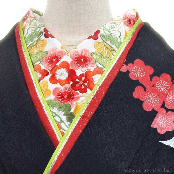 刺繍半襟 刺繍半衿（白地 赤 黄 橙 レトロ松竹梅尽くし 13463）日本製 ...