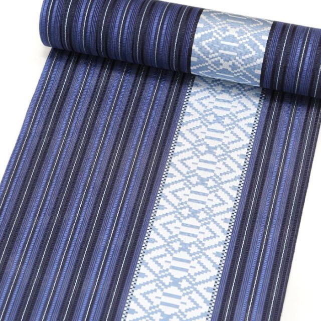超美品】名古屋帯 名品 夏帯 八寸名古屋帯 布科絹 縞 茶色（オンライン 