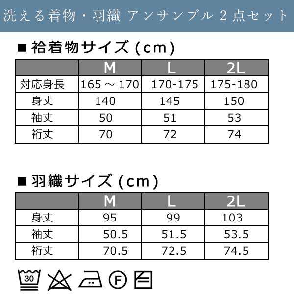 男性用 男物【紬地 洗える 着物 羽織 Lサイズ 2点セット 15619