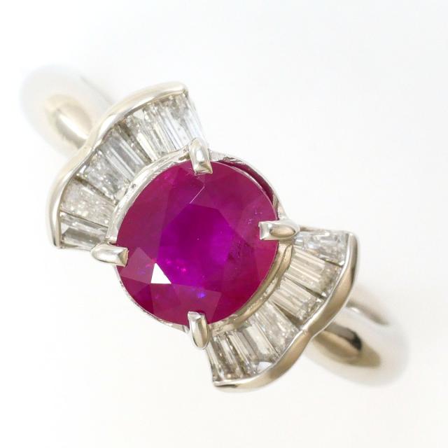 PT900 プラチナ リング・指輪 11号 ルビー 1.54ct ダイヤ 0.35ct カード鑑別書 総重量約4.2g 中古ジュエリー