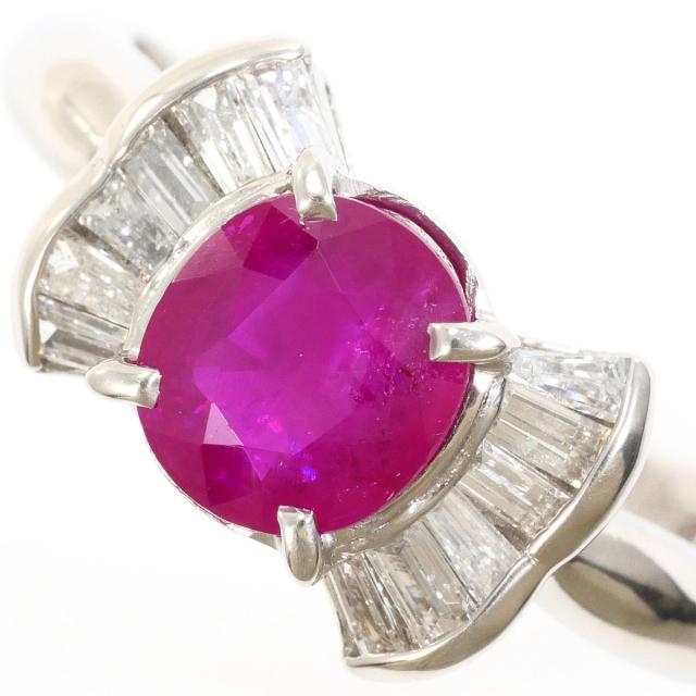 PT900 プラチナ リング・指輪 11号 ルビー 1.54ct ダイヤ 0.35ct カード鑑別書 総重量約4.2g 中古ジュエリー_1