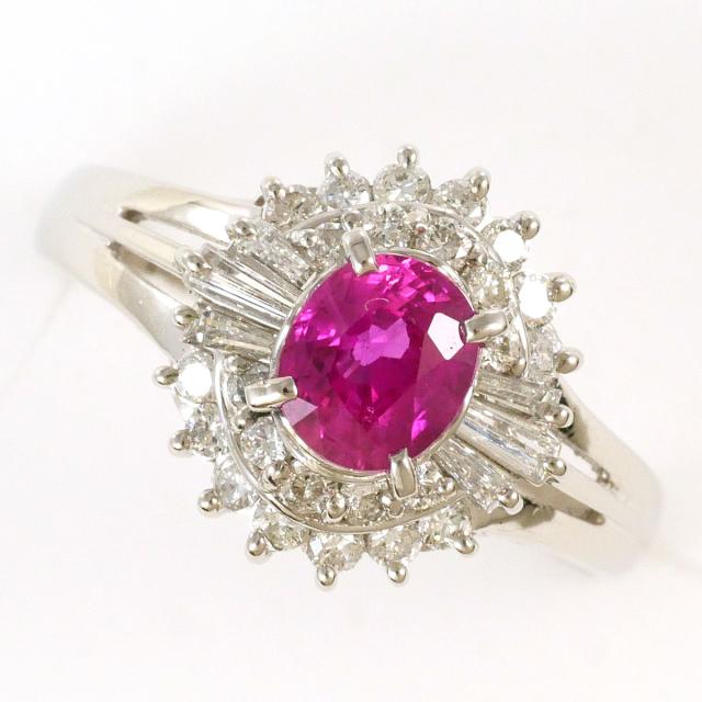 PT900 プラチナ リング・指輪 11号 ルビー 0.68ct ダイヤ 0.40ct カード鑑別書 総重量約5.1g 中古ジュエリー
