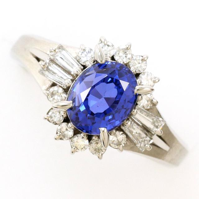 PT900 プラチナ リング・指輪 7号 バイオレットサファイア 1.68ct ダイヤ 0.33ct カード鑑別書 総重量約5.4g 中古ジュエリー