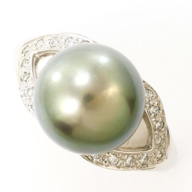 PT900 プラチナ リング・指輪 12号 黒蝶真珠 ダイヤ 0.14ct カード鑑別書 総重量約8.8g 中古ジュエリー