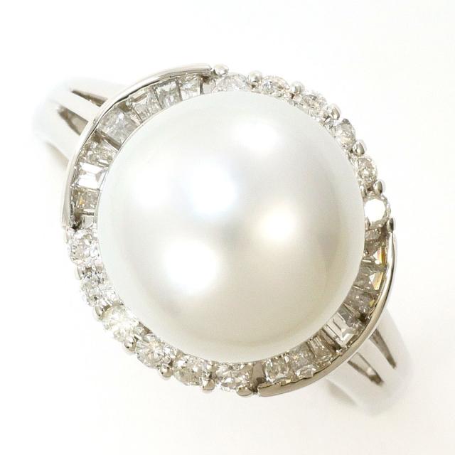 PT900 プラチナ リング・指輪 13号 南洋真珠 ダイヤ 0.41ct カード鑑別書 総重量約8.1g 中古ジュエリー