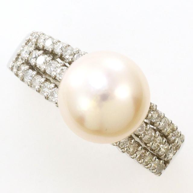 PT900 プラチナ リング・指輪 15.5号 パール ダイヤ 0.50ct カード鑑別書 総重量約9.1g 中古ジュエリー
