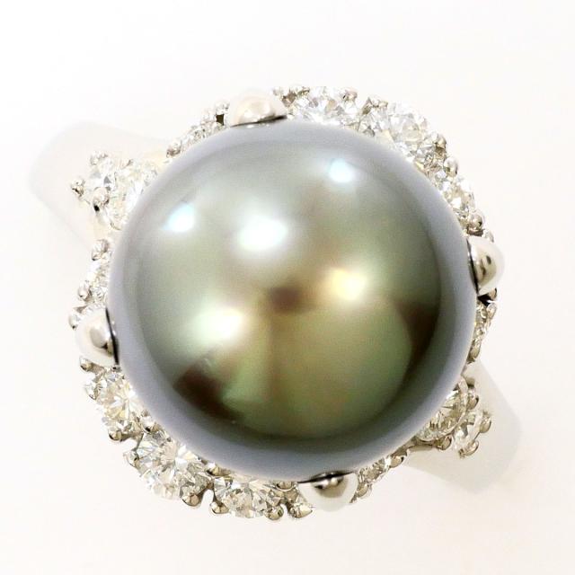 PT900 プラチナ リング・指輪 12.5号 黒蝶真珠 ダイヤ 0.711ct カード 