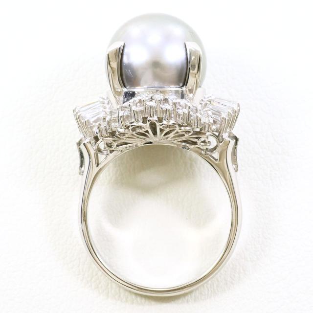 PT900 プラチナ リング・指輪 12号 黒蝶真珠 ダイヤ 0.60ct カード鑑別 