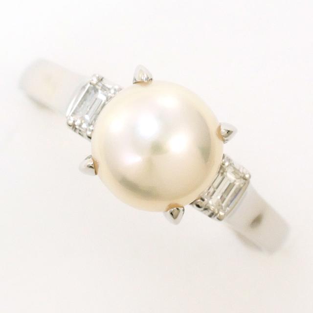 PT900 プラチナ リング・指輪 17号 パール ダイヤ 0.14ct 総重量約4.8g 中古ジュエリー