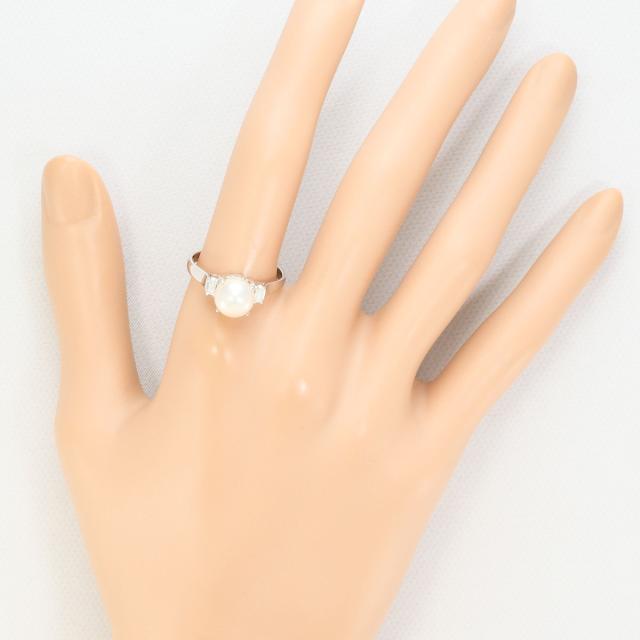 PT900 プラチナ リング・指輪 17号 パール ダイヤ 0.14ct 総重量約4.8g 中古ジュエリー_5