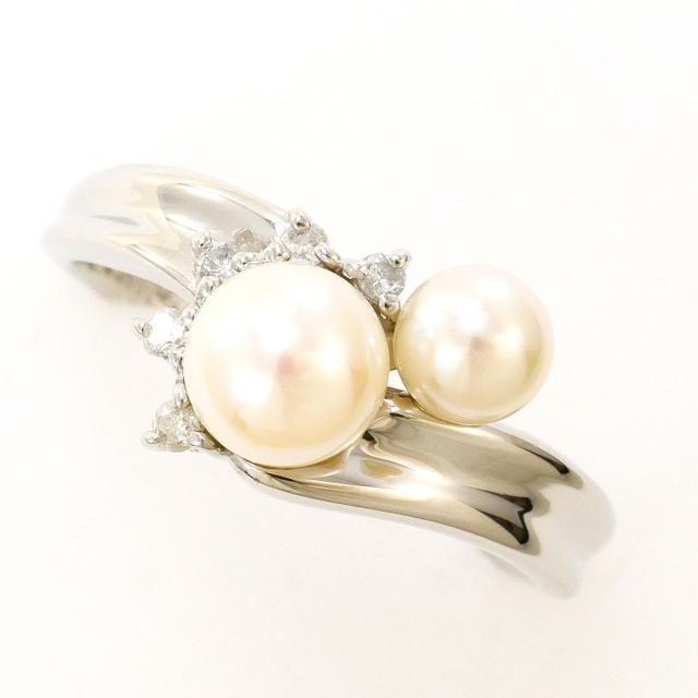 PT850 プラチナ リング・指輪 14号 パール ダイヤ 0.07ct 総重量約4.5g 中古ジュエリー
