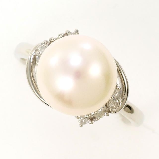 PT900 プラチナ リング・指輪 8号 パール ダイヤ 0.08ct 総重量約5.1g 中古ジュエリー