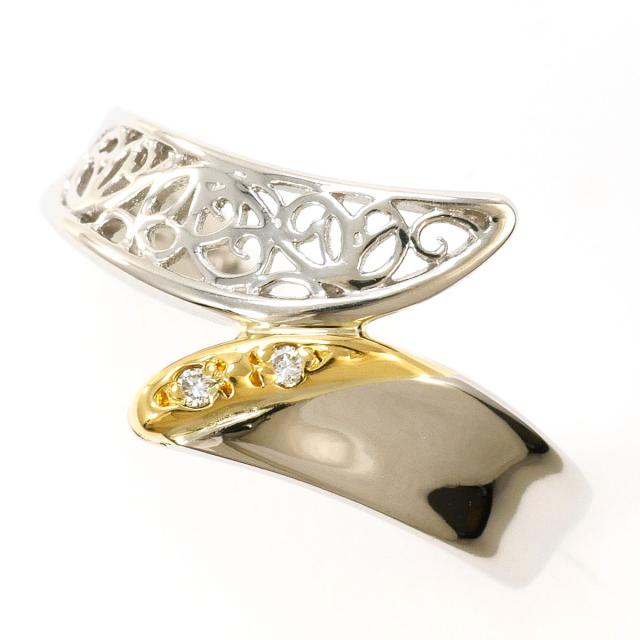 エステール PT900 プラチナ K18 18金 YG イエローゴールド リング・指輪 11号 ダイヤ 総重量約4.7g 中古ジュエリー