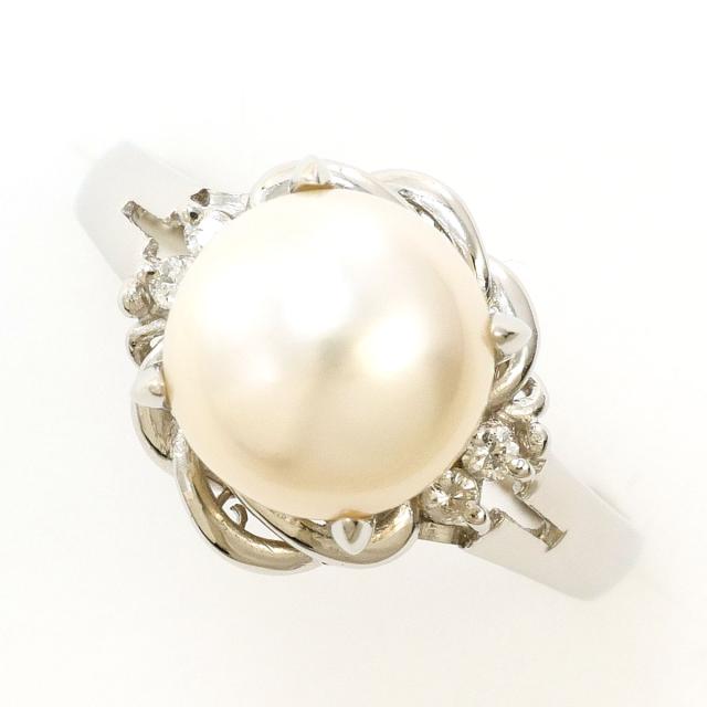PT900 プラチナ リング・指輪 11号 パール ダイヤ 0.05ct 総重量約4.9g 中古ジュエリー