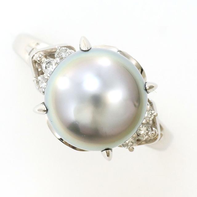 PT900 プラチナ リング・指輪 14号 パール ダイヤ 総重量約5.0g 中古ジュエリー