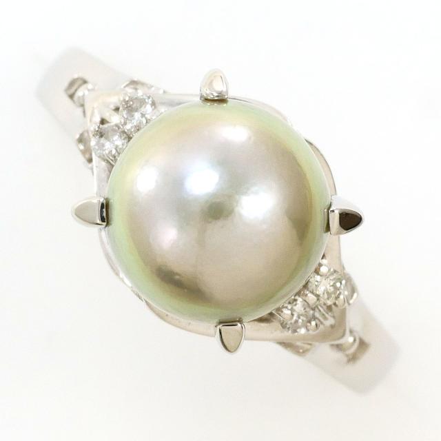 PT900 プラチナ リング・指輪 9号 パール ダイヤ 0.05ct 総重量約4.8g 中古ジュエリー