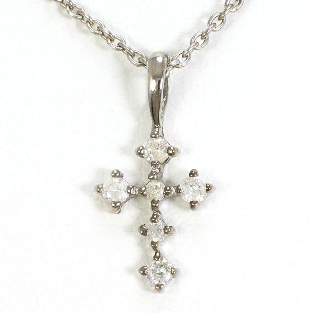 K10 10金 WG ホワイトゴールド ネックレス ダイヤ  0.1ct 総重量約1.7g 約44cm 中古ジュエリー